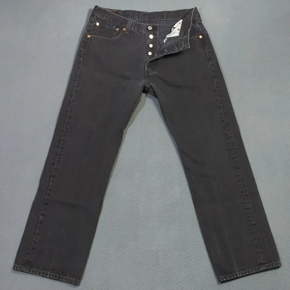 Levi's Jeans Men's 35x32 Fits 32x29 Black 501 Straight Button Fly Classic Fit